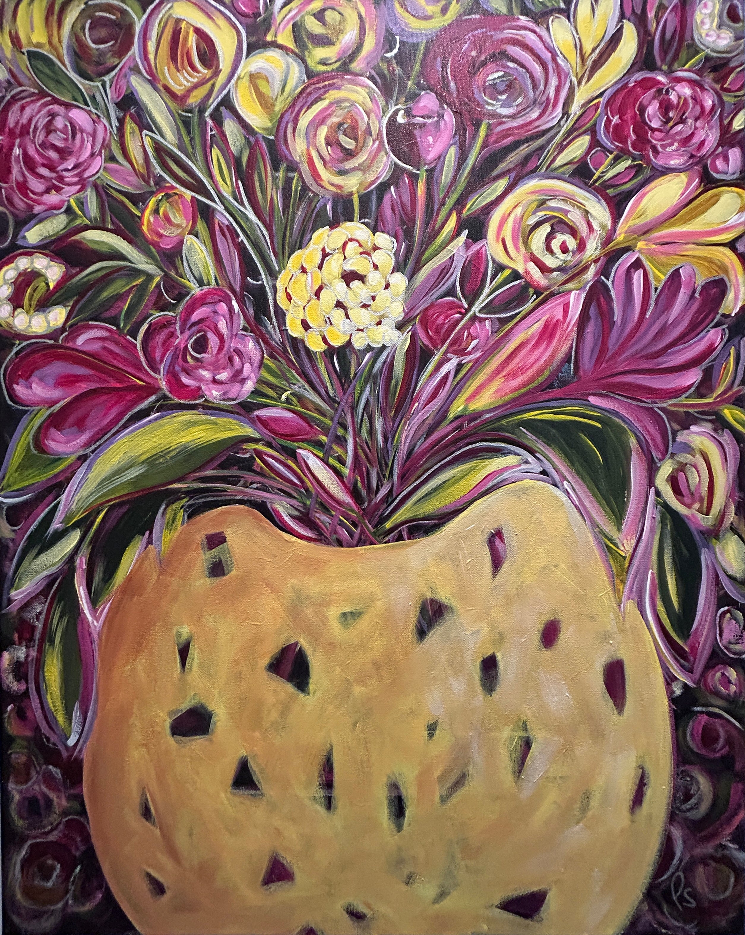 Magenta Bouquet in Gourd 24x30