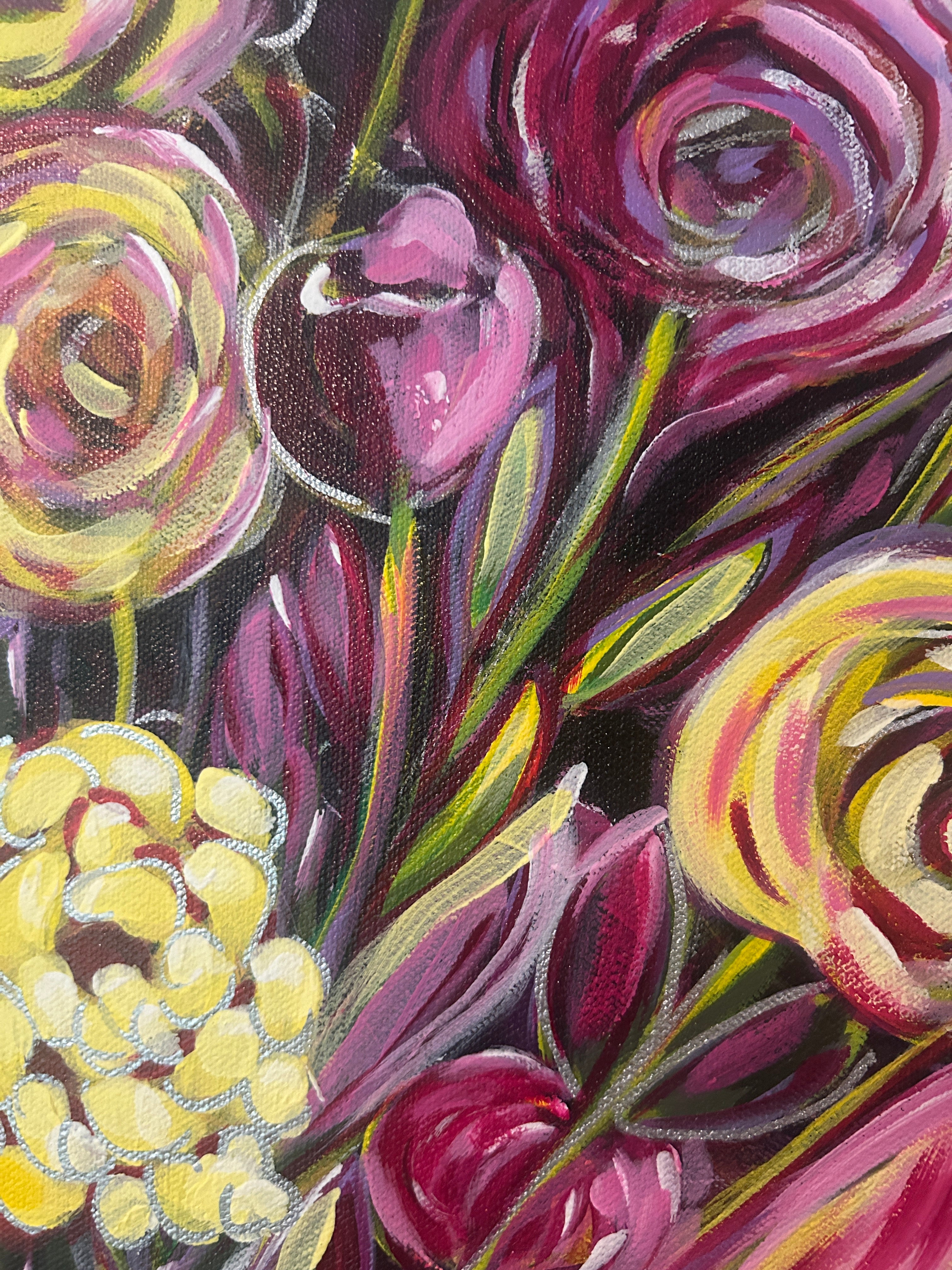 Magenta Bouquet in Gourd 24x30